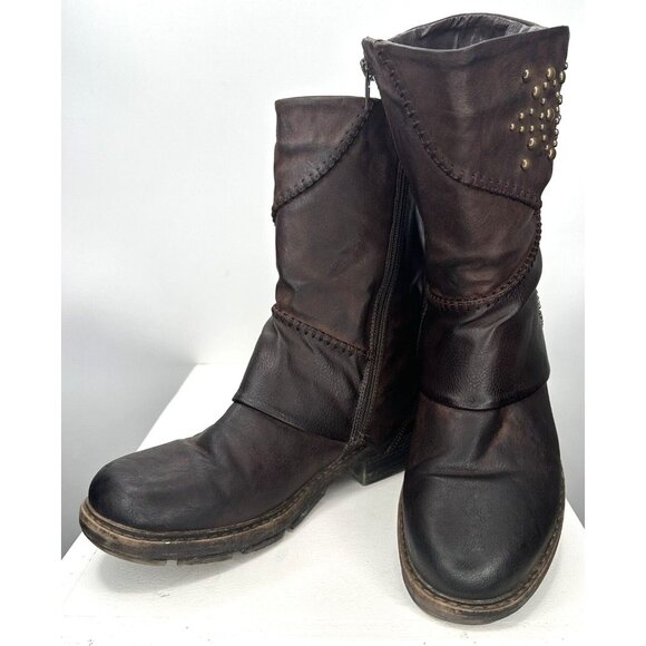 Muk Luks Womens Amelia Mid Calf Boots Faux Leather Water Resistant Brown Size 9 - Picture 1 of 14